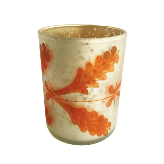 candle holder - tealight/votive - etched mercury glass - coral/silver by creative co-op