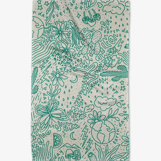 microfiber tea towel - "earth day every day" by geometry house