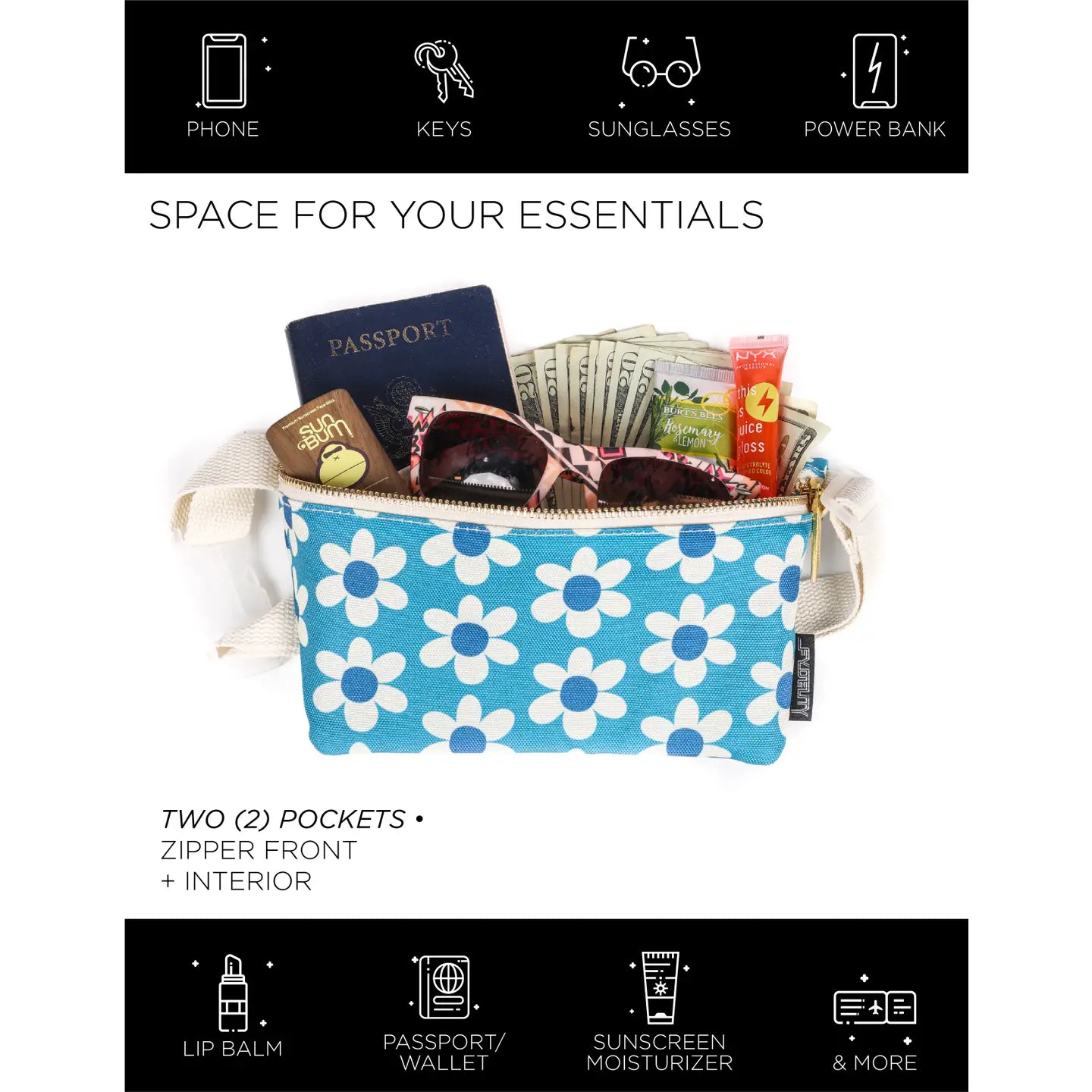 bag - fanny pack slim recycled - daisy blue by fydelity