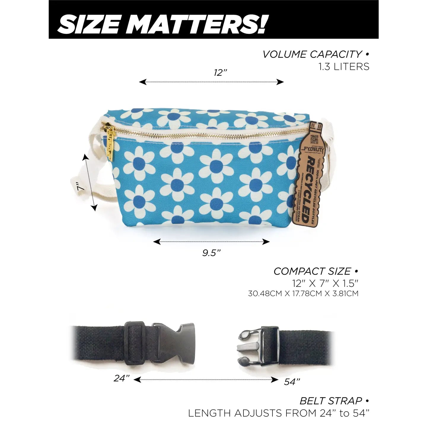 bag - fanny pack slim recycled - daisy blue by fydelity