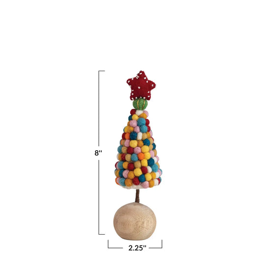 felt pom pom tree - beaded star - wood ball base by creative co-op