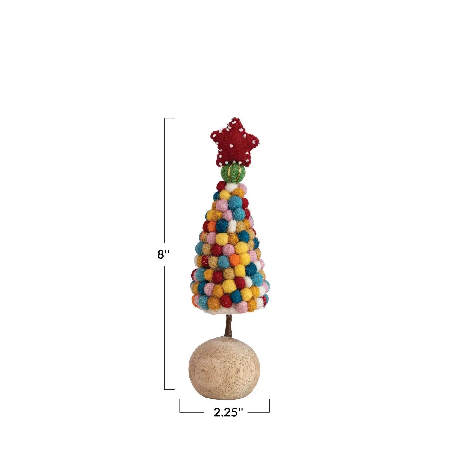 felt pom pom tree - beaded star - wood ball base by creative co-op