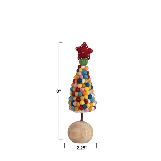felt pom pom tree - beaded star - wood ball base by creative co-op