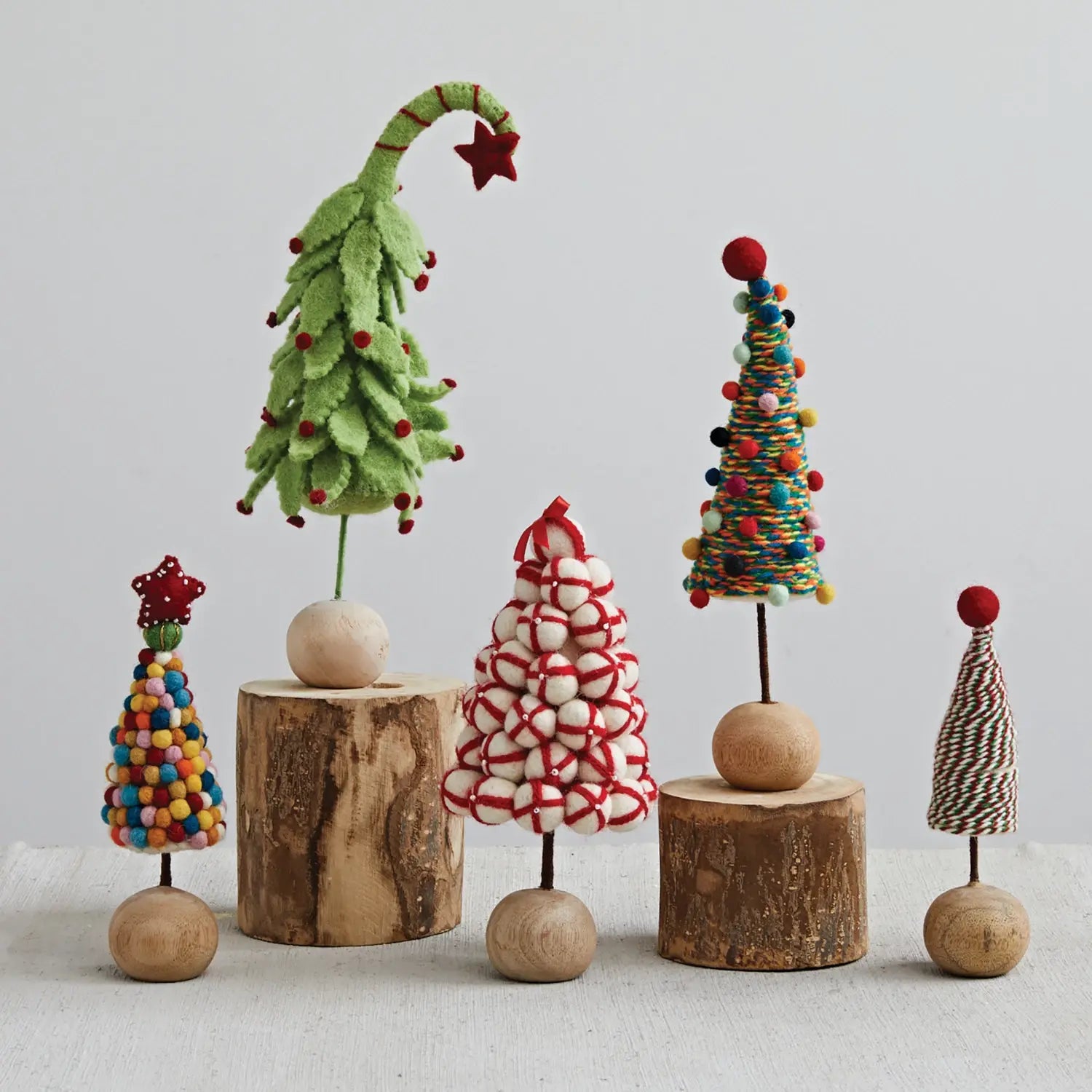 felt pom pom tree - beaded star - wood ball base by creative co-op