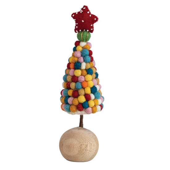 felt pom pom tree - beaded star - wood ball base by creative co-op