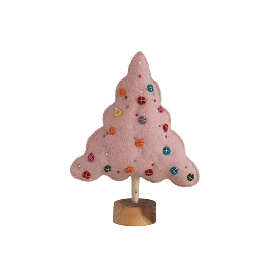 tree - felt wool - pink beads + applique + embroidery by creative co-op
