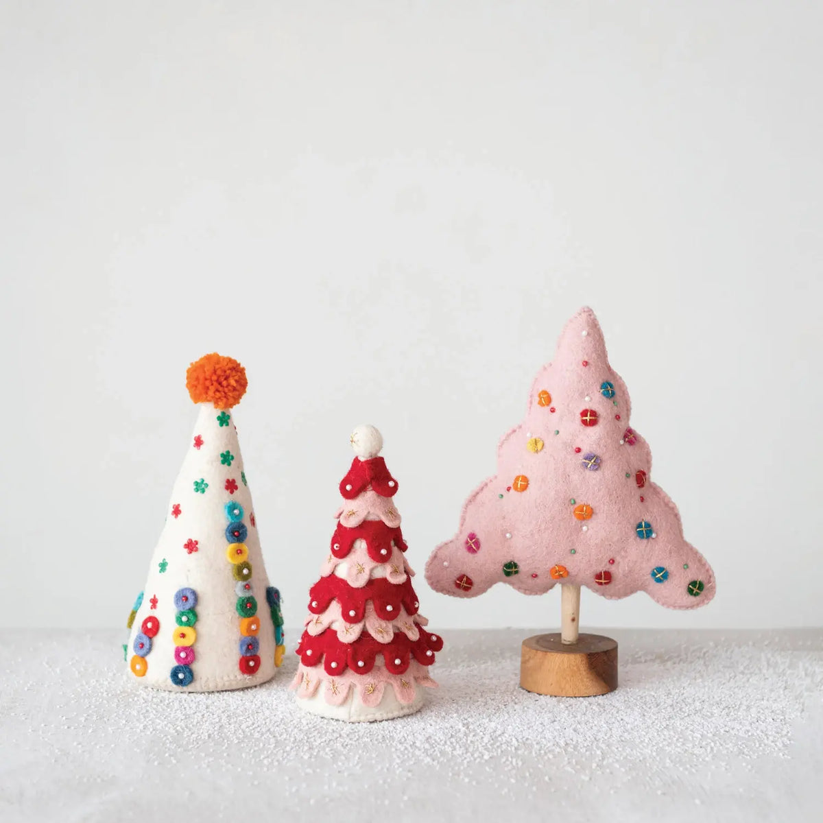 tree - felt wool - pink beads + applique + embroidery by creative co-op