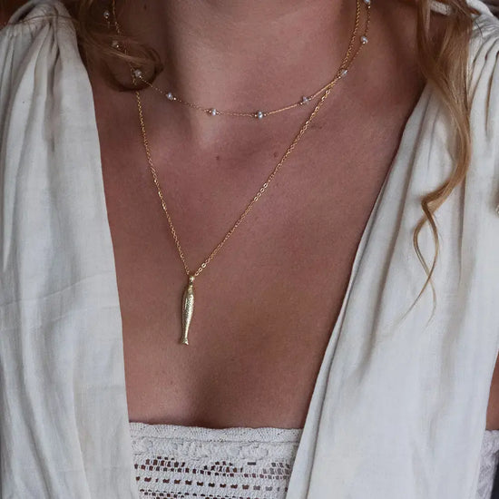 necklace - fish charm - 20" chain - 14kgp by amano studio