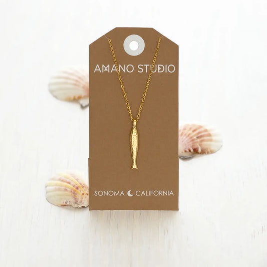 necklace - fish charm - 20" chain - 14kgp by amano studio