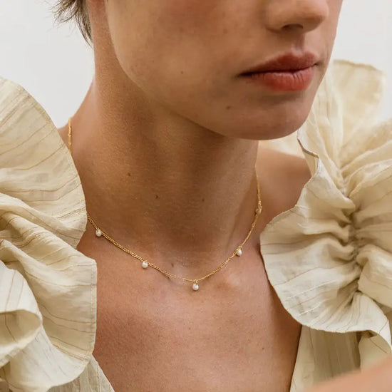necklace - five graces pearl - 14k gold plate by amano studio