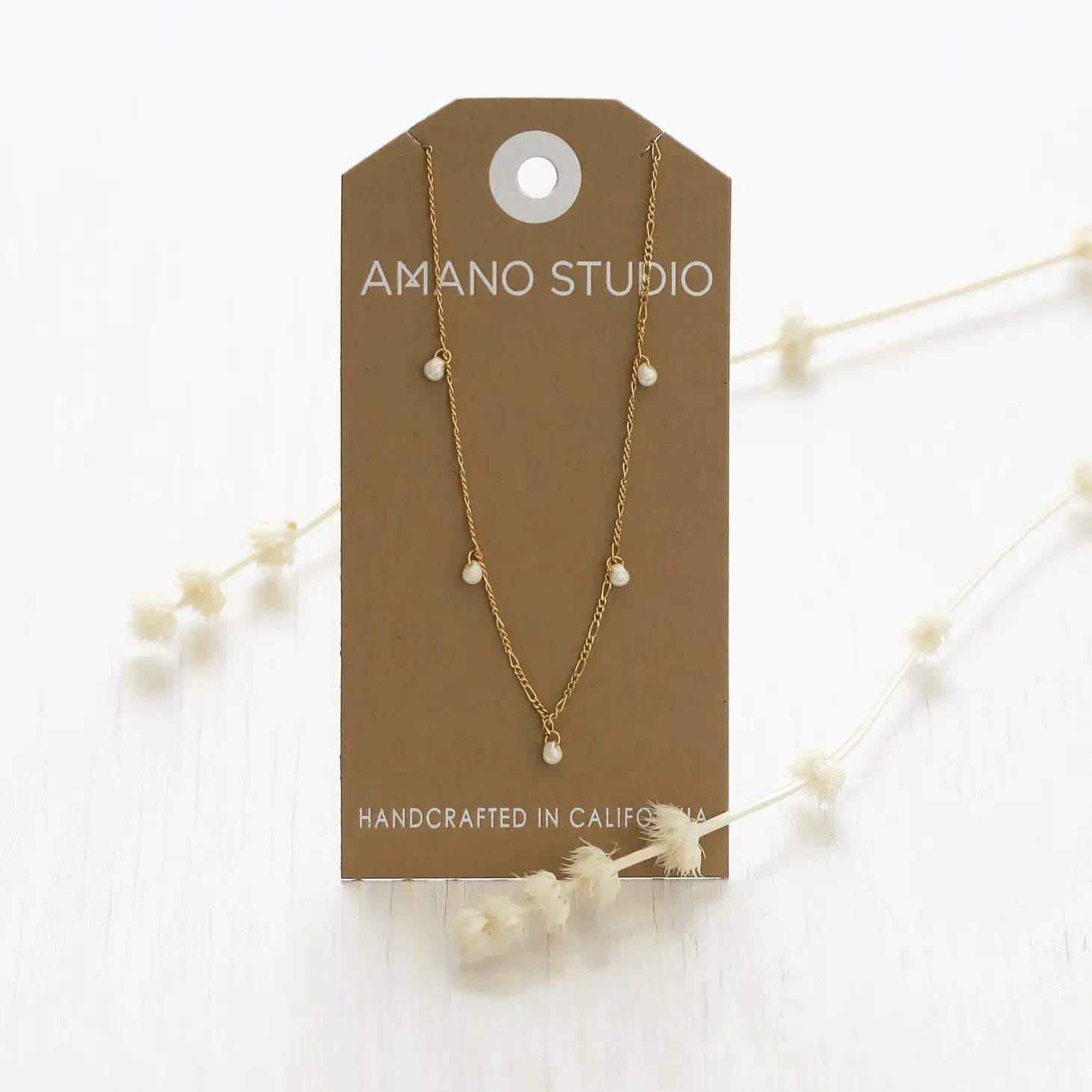 necklace - five graces pearl - 14k gold plate by amano studio