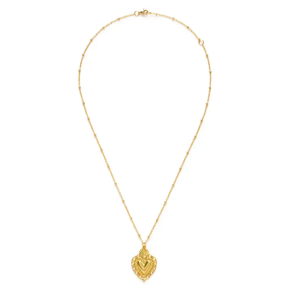 necklace - flame of love heart - 18" chain - 14kgp by amano studio
