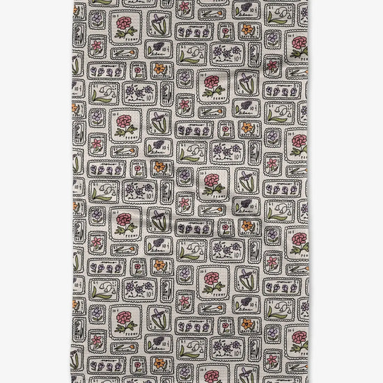 microfiber tea towel - floral postage stamps by geometry house