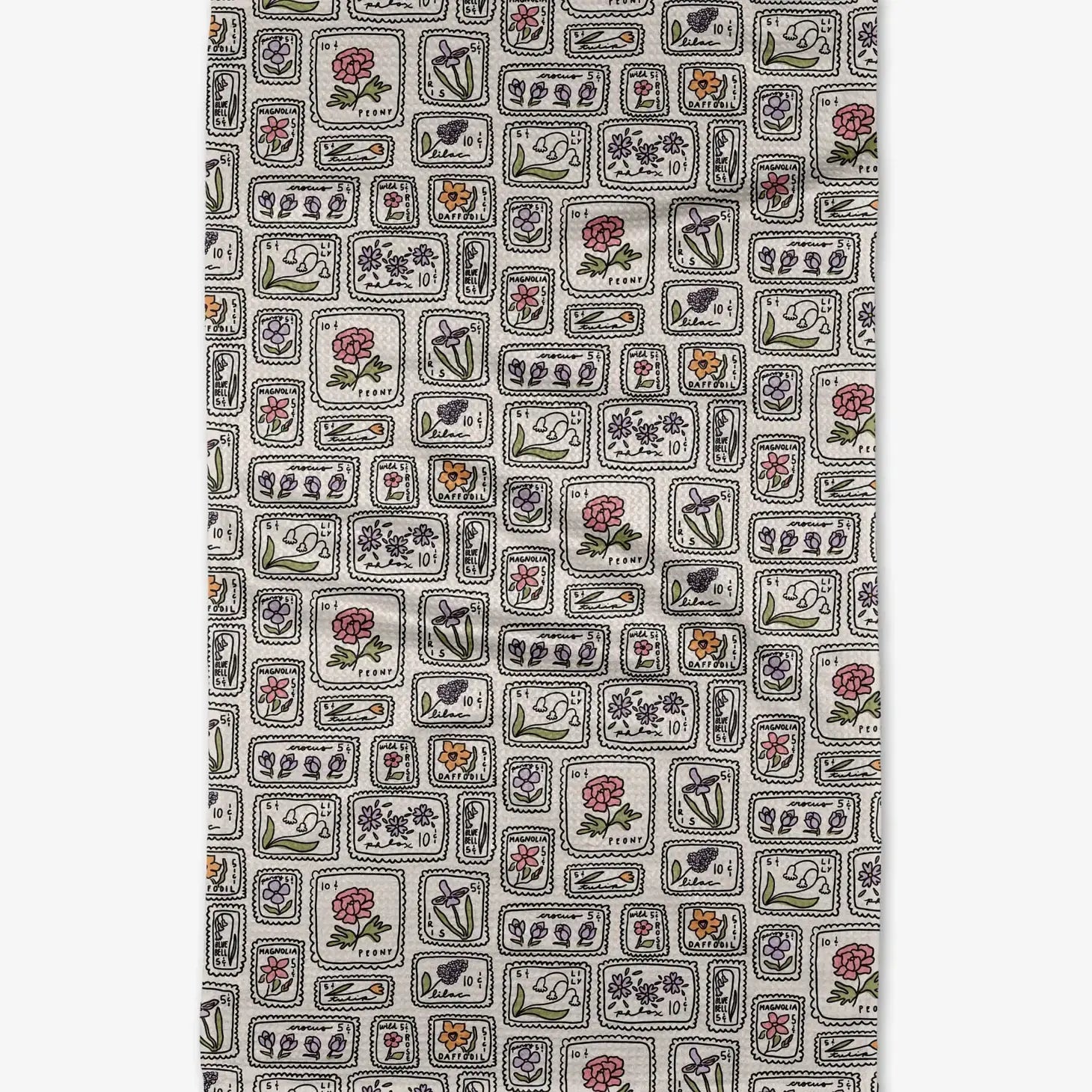 microfiber tea towel - floral postage stamps by geometry house