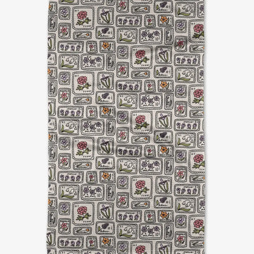 microfiber tea towel - floral postage stamps by geometry house