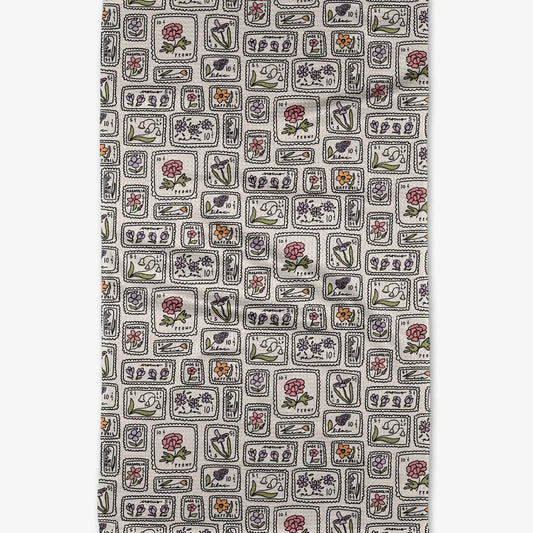 microfiber tea towel - floral postage stamps by geometry house