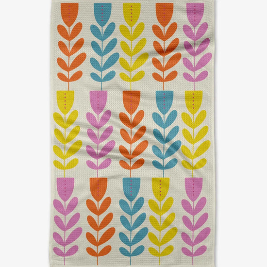 microfiber tea towel - folk art tulips by geometry house