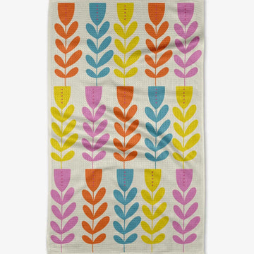 microfiber tea towel - folk art tulips by geometry house