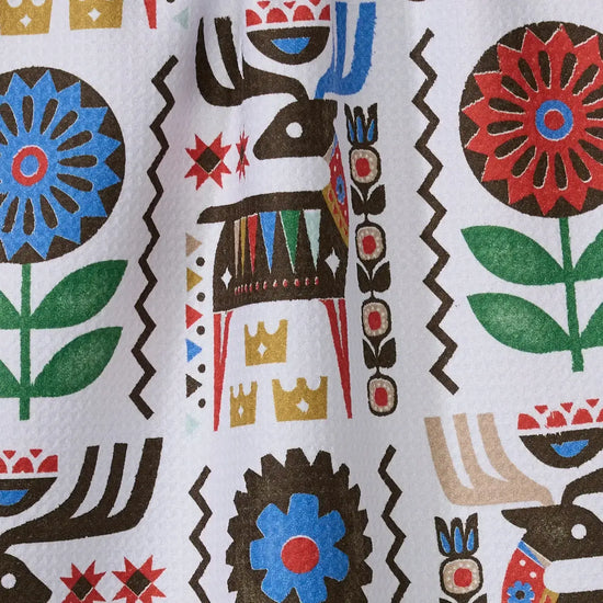 tea towel - microfiber holiday - folk deer by geometry house