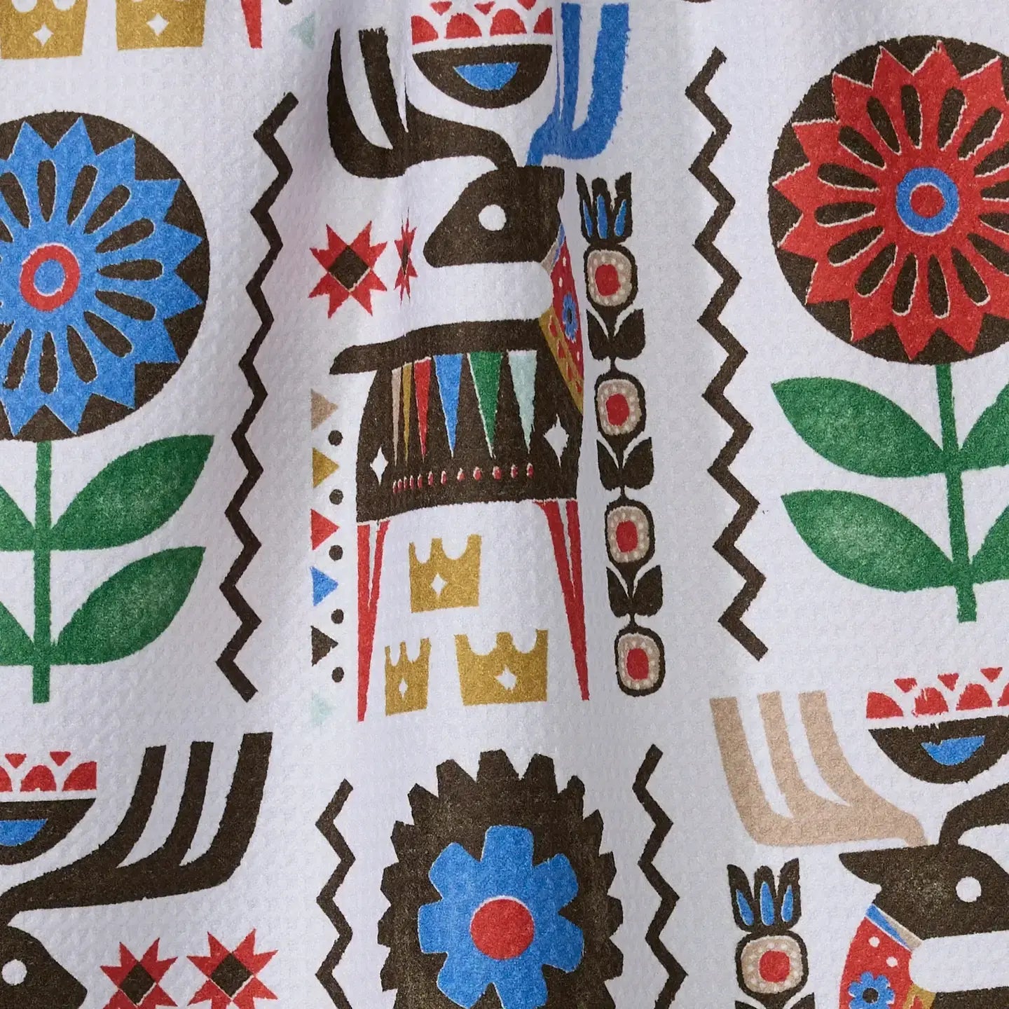 tea towel - microfiber holiday - folk deer by geometry house