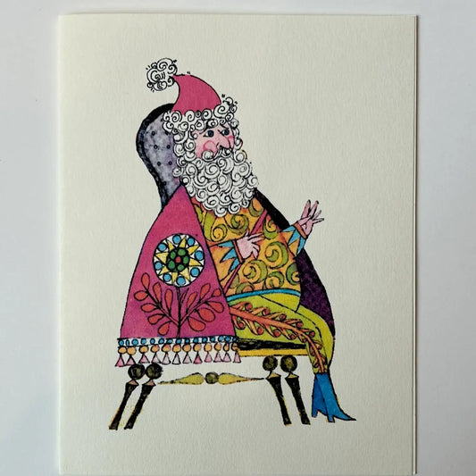card - christmas - folk santa by parcel
