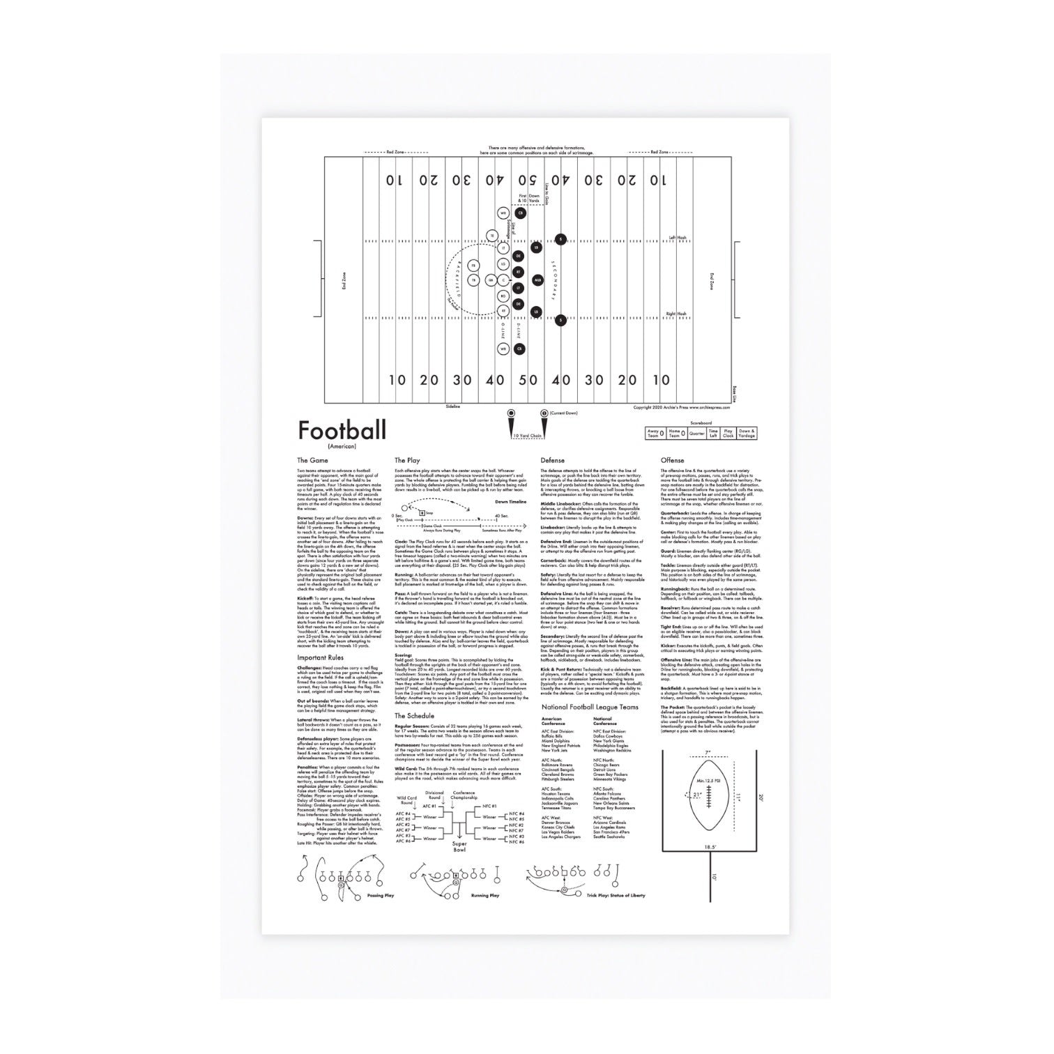 art print - letterpress - 11" x 17" - football by archie's press