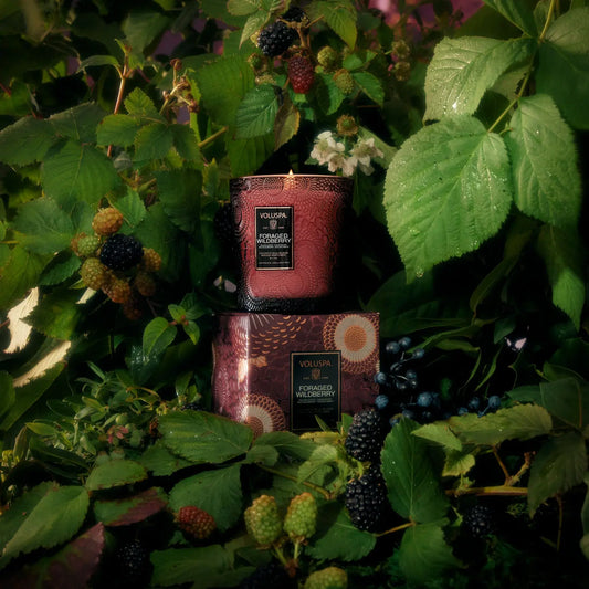 candle - foraged wildberry - classic embossed jar by voluspa
