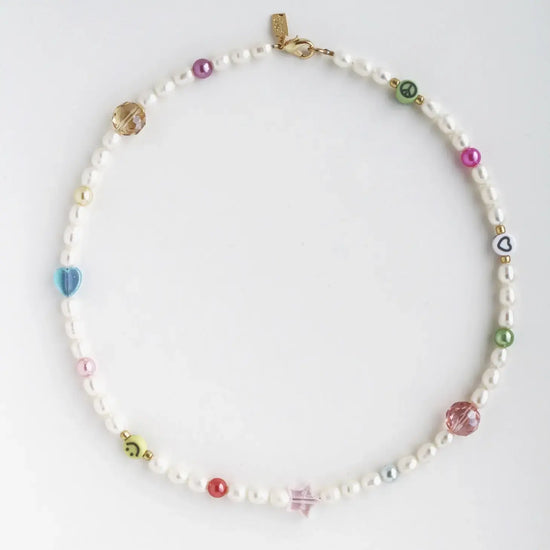 necklace choker - freshwater pearl - mixed beaded smiley by sofia ramsay