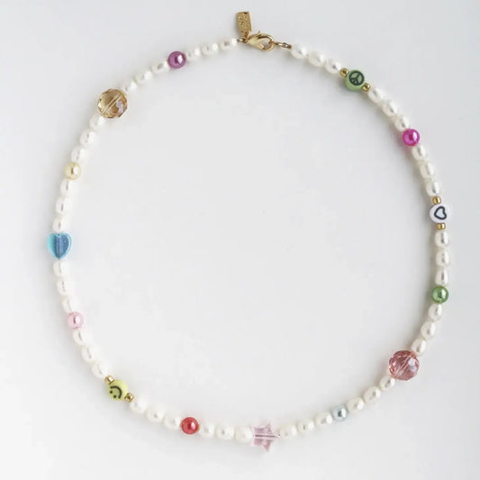 necklace choker - freshwater pearl - mixed beaded smiley by sofia ramsay