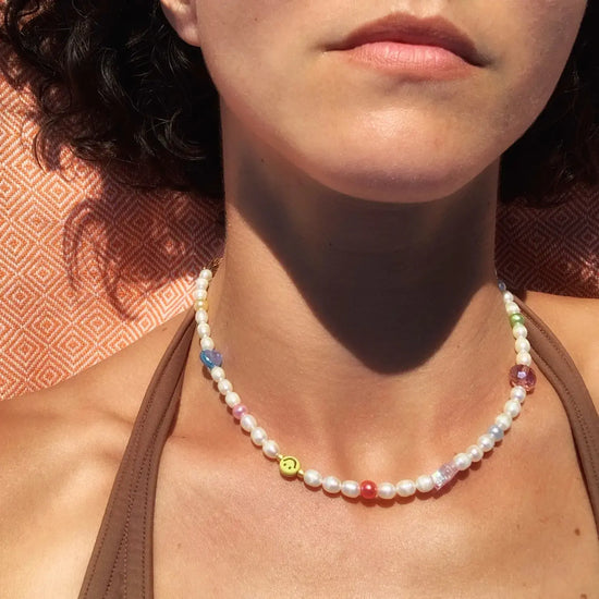 necklace choker - freshwater pearl - mixed beaded smiley by sofia ramsay