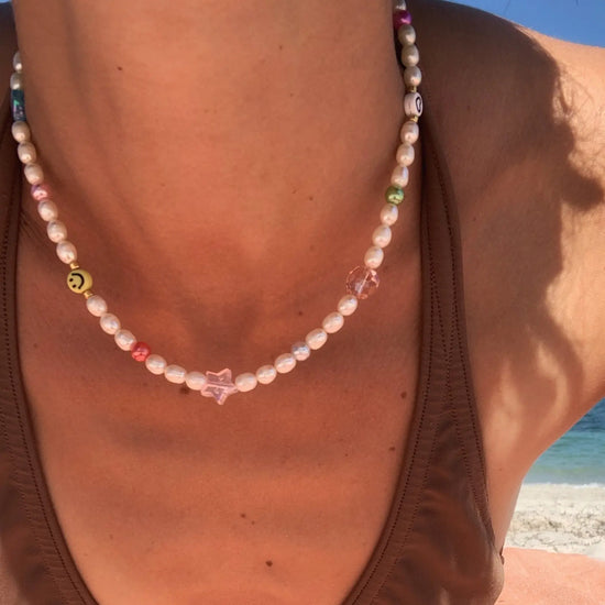 necklace choker - freshwater pearl - mixed beaded smiley by sofia ramsay