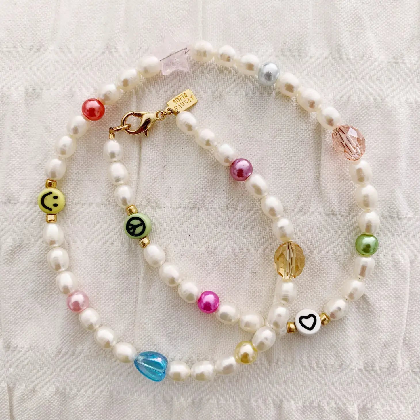 necklace choker - freshwater pearl - mixed beaded smiley by sofia ramsay