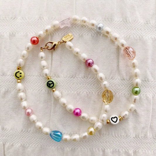 necklace choker - freshwater pearl - mixed beaded smiley by sofia ramsay