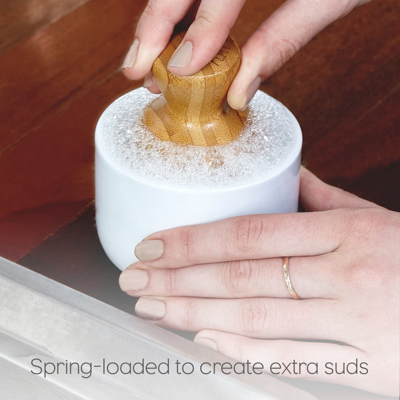 ceramic dish + brush - white/green by full circle home