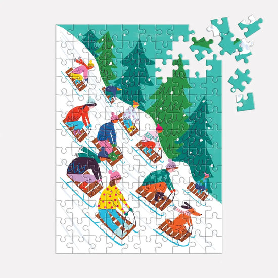 puzzle ornament - 130-piece - winter sledding by chronicle books
