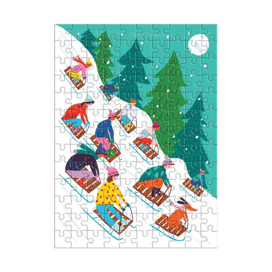 puzzle ornament - 130-piece - winter sledding by chronicle books