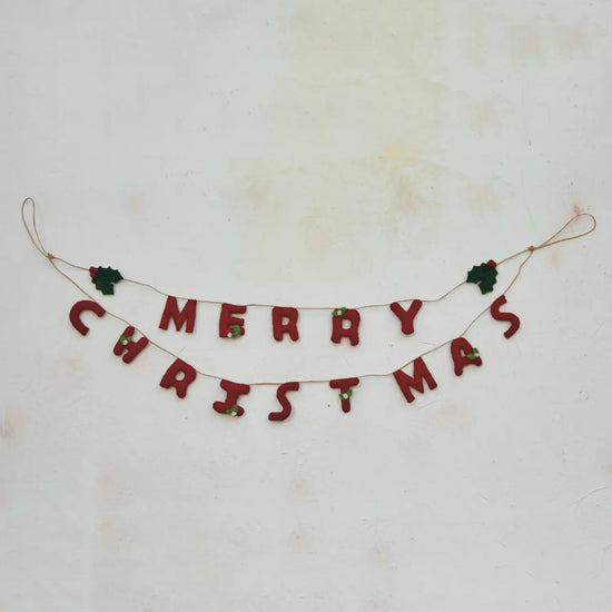 garland - merry christmas - bubble letters - holly + berries by creative co-op