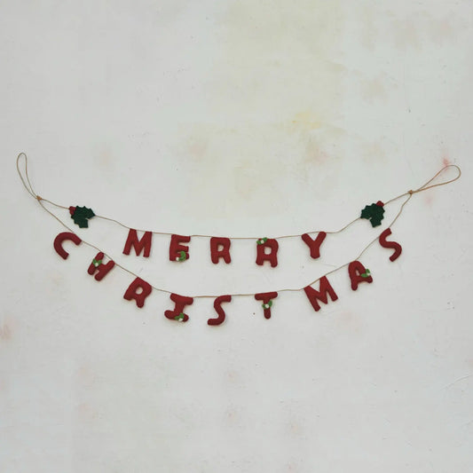 garland - merry christmas - bubble letters - holly + berries by creative co-op