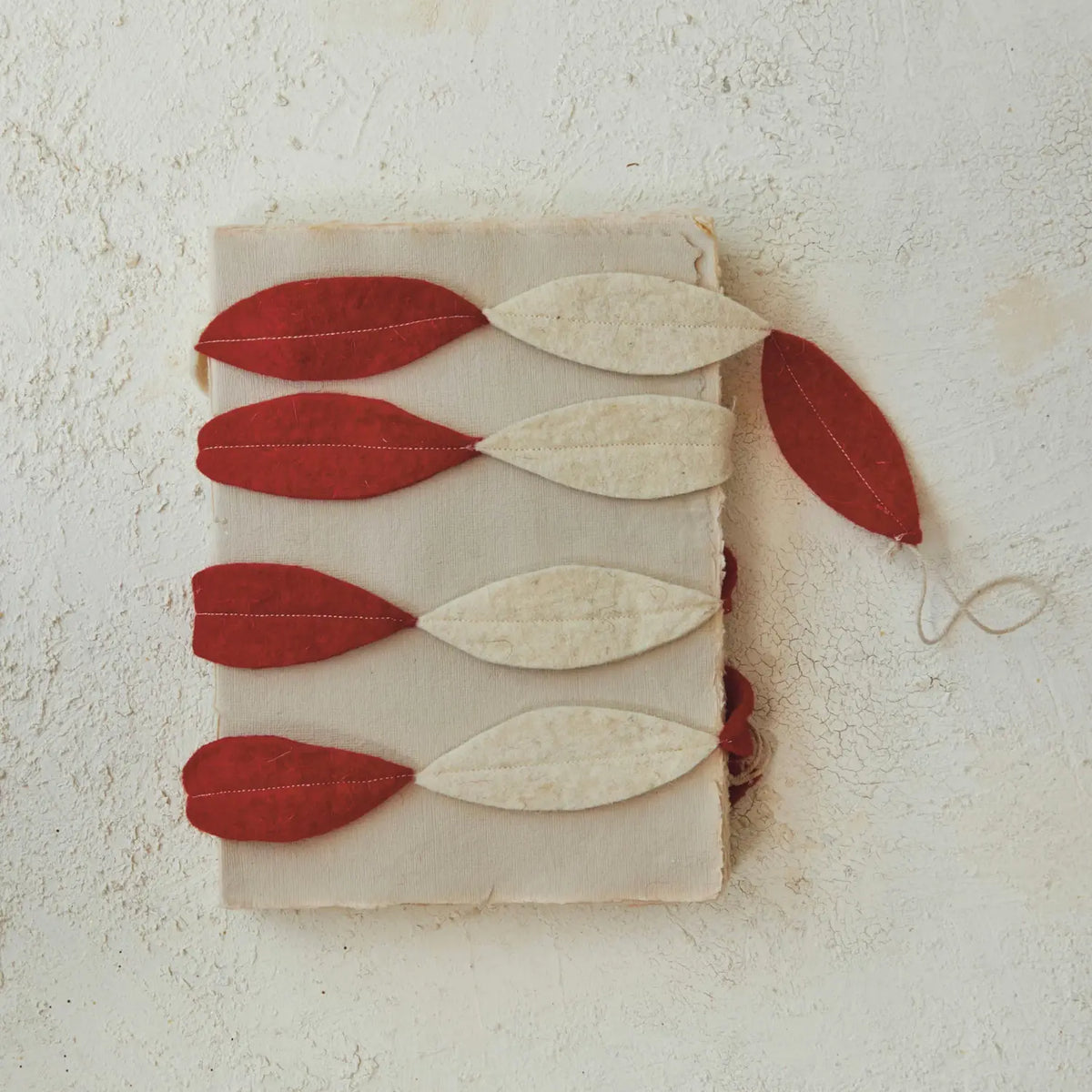 garland - wool felt - red + cream leaves by creative co-op
