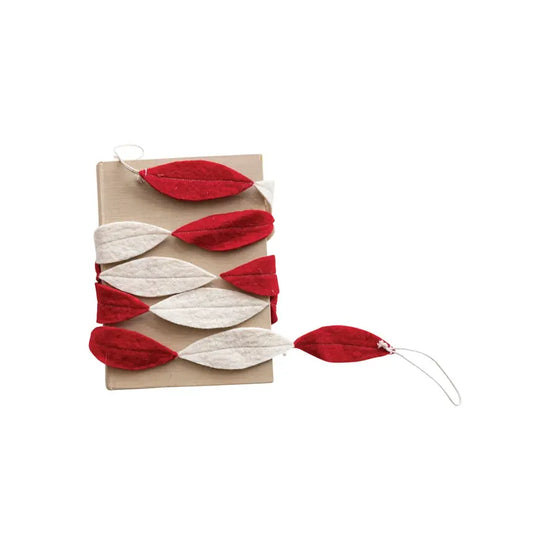 garland - wool felt - red + cream leaves by creative co-op