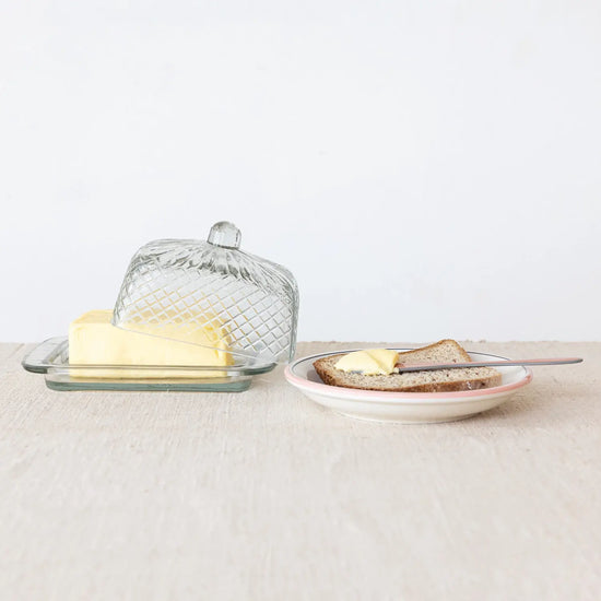 butter dish - embossed glass by creative co-op