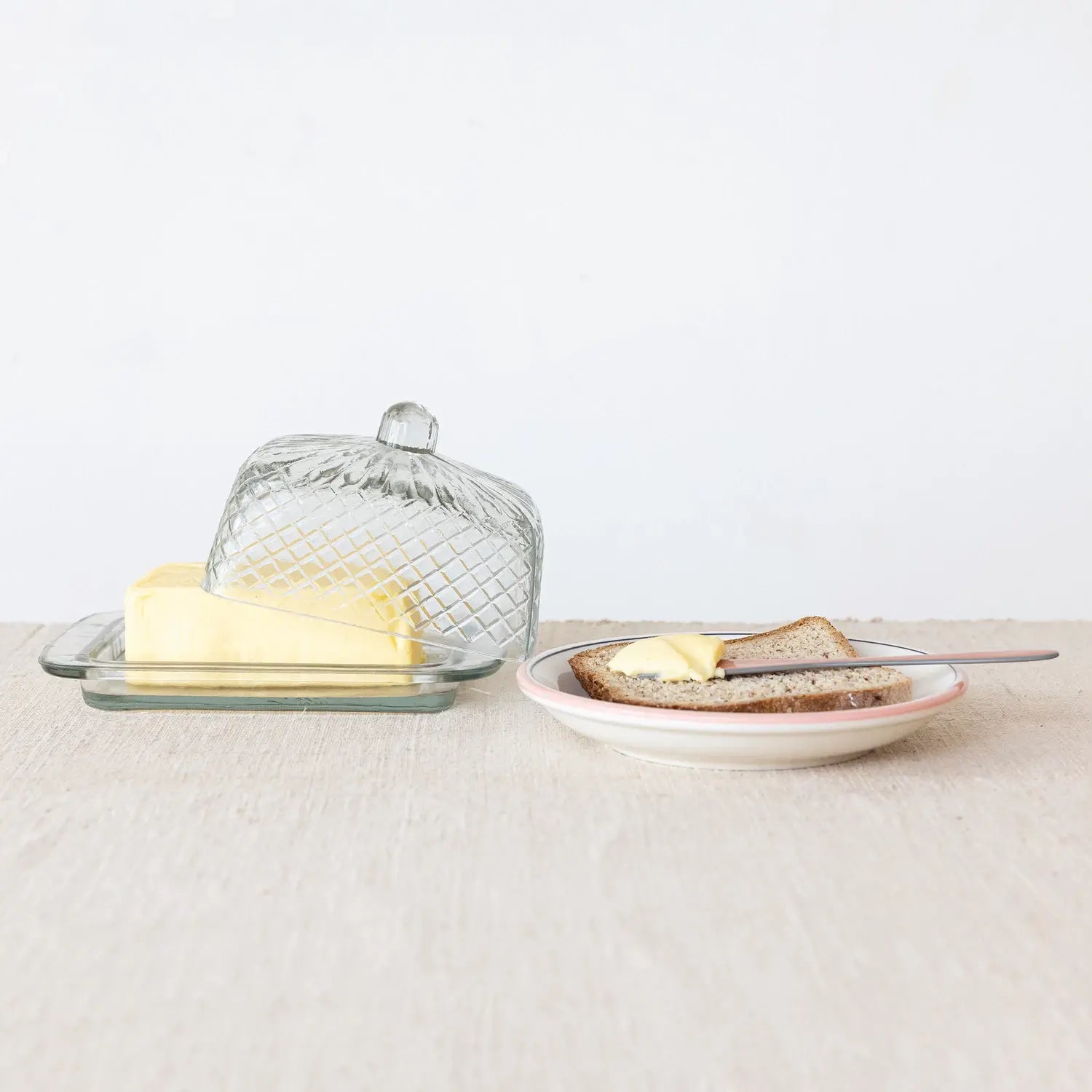 butter dish - embossed glass by creative co-op