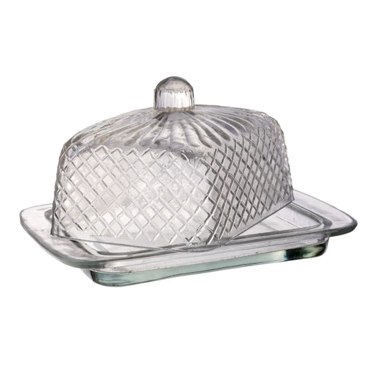 butter dish - embossed glass by creative co-op