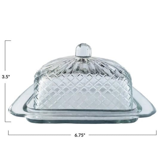 butter dish - embossed glass by creative co-op