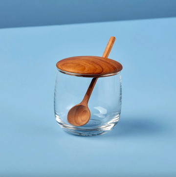 glass jar - teak lid & spoon by be home