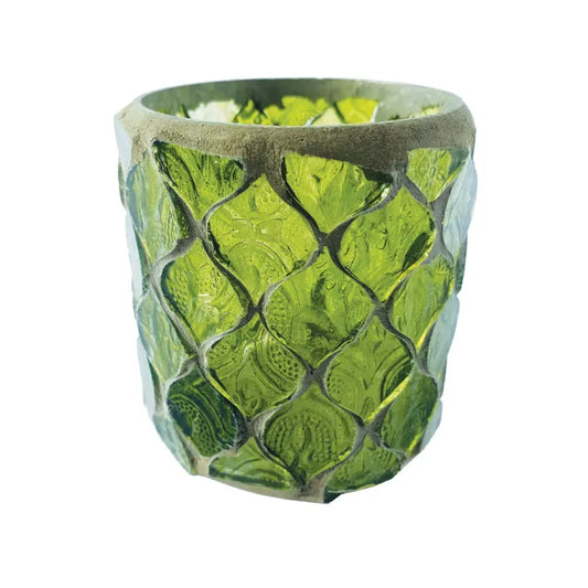 candle holder - tealight/votive - mosaic green by creative co-op