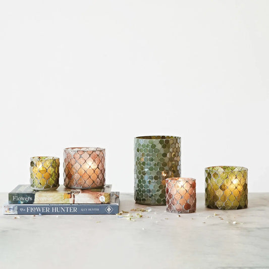 candle holder - tealight/votive - mosaic green by creative co-op