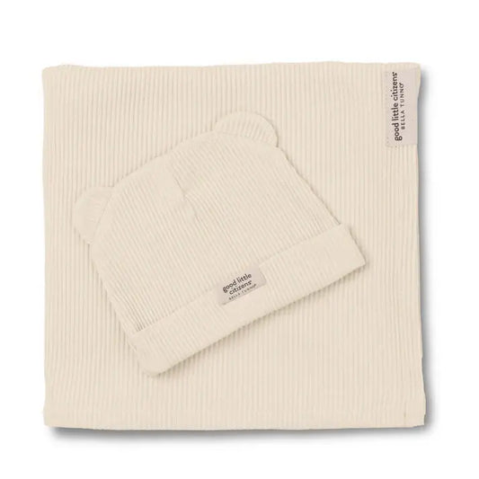 swaddle & beanie set - linen rib by bella tunno