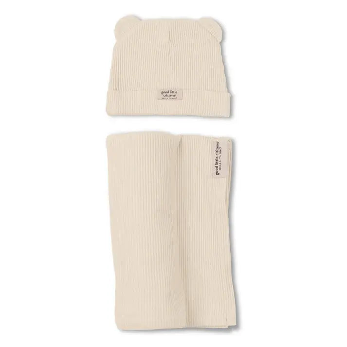 swaddle & beanie set - linen rib by bella tunno