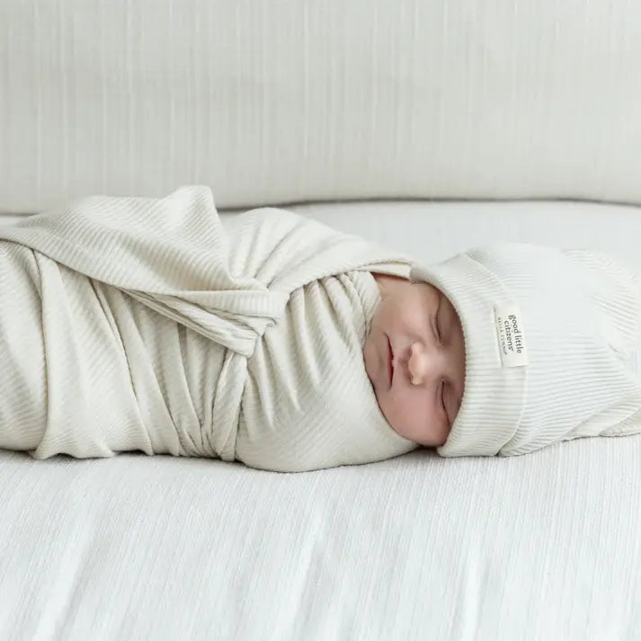 swaddle & beanie set - linen rib by bella tunno